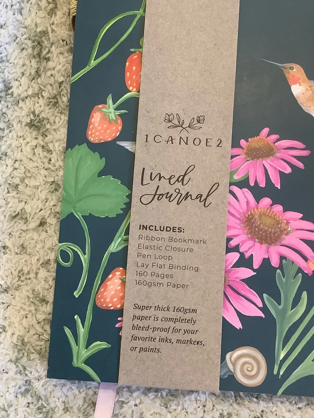 Strawberry Hummingbird Nature Travel Creative Journal Notebook NWT 160 lined pgs